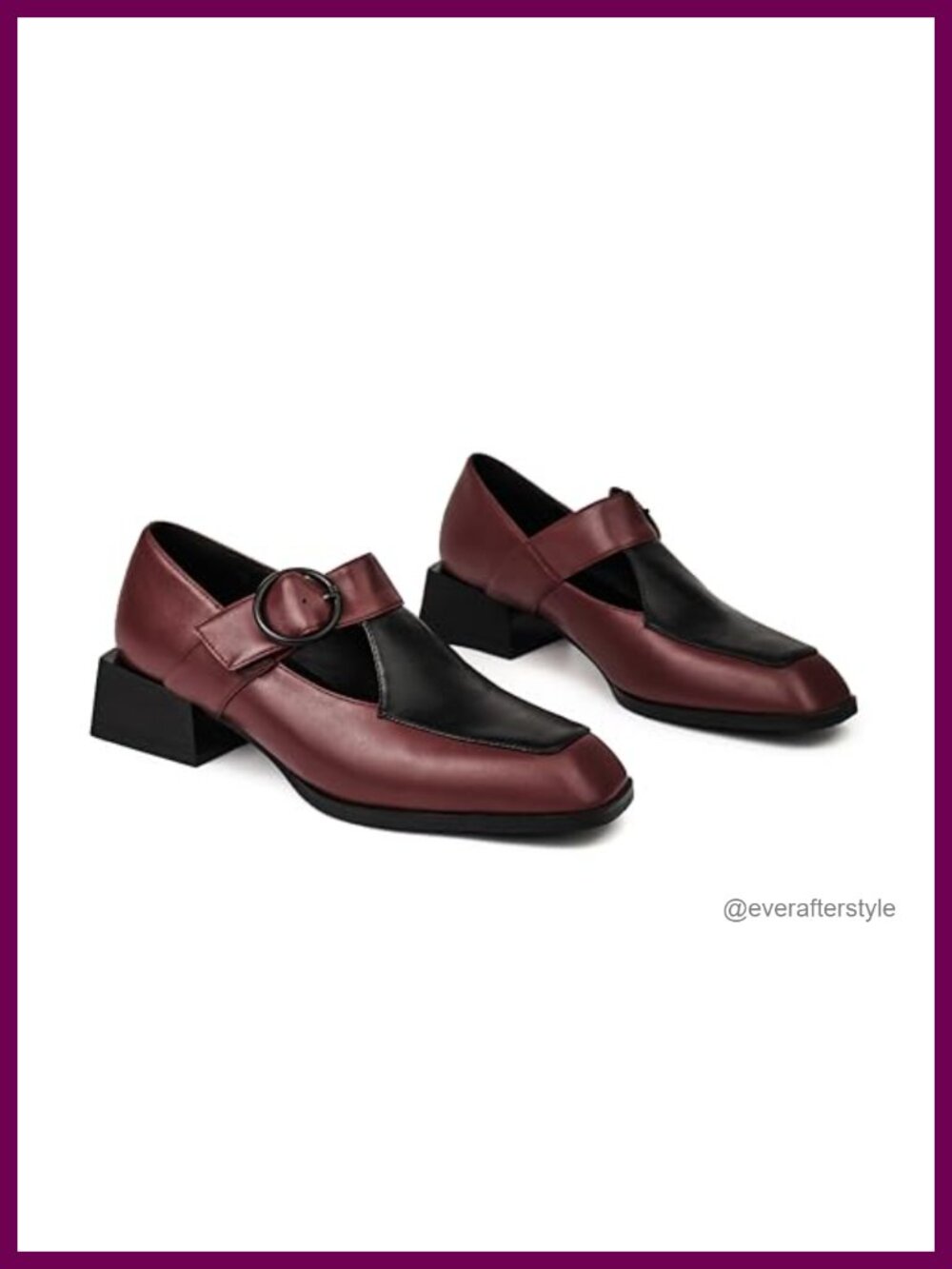 Mary Jane Dress Shoes Faux Leather Low Block Heel Pumps with Buckle Strap